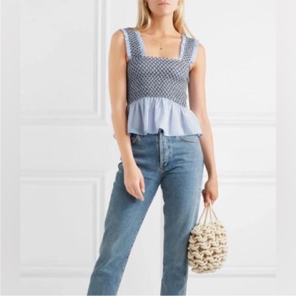 Ganni Blue and White Patterned Tank Top